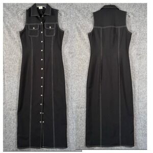 Vintage Y2K Snap Front Tank Dress Size 9 Maxi Western Grunge 90s Black USA